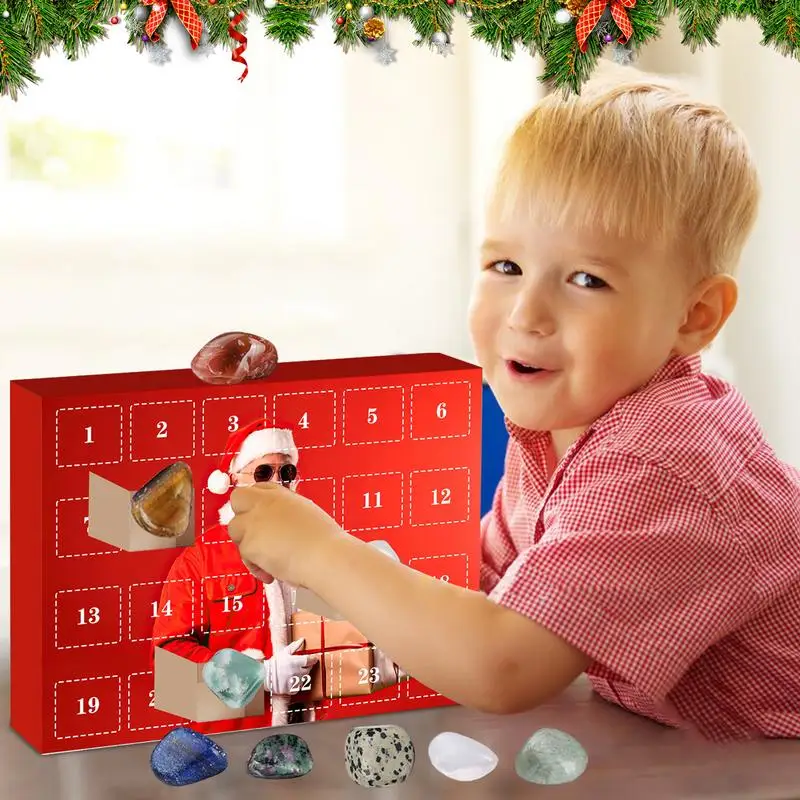 Weihnachts-Adventskalender, natürliche Kristall-Edelsteine, Sammelbox, 24-Tage-Countdown-Kalender, Kristallstein, Weihnachtsgeschenk für Kinder