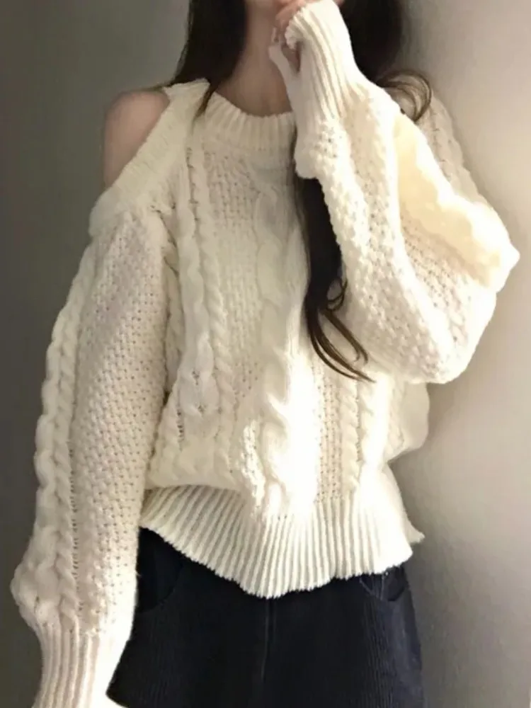 시크한 가을 겨울 니트 루즈핏 여성 스웨터, 라운드넥 트위스트 캐주얼 소프트 롱 스웨터 탑