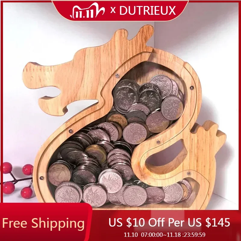 Transparent Secret Money Boxes Saving Safe Kids Cute Euro Coin Organizer Piggy Bank Lucky Family Wooden Tirelire Home Decoration