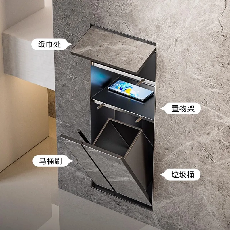 304 Stainless Steel Recessed Bathroom Niche, Hidden Trash Can Toilet Brush Holder Wall Concealed Tissue Storage