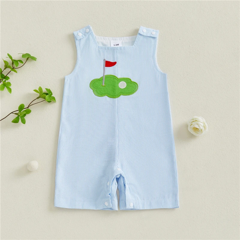 

Summer Baby Boy Romper Clothes Golf Embroidery Plaid Crew Neck Sleeveless Newborn Jumpsuit Infant Overalls Rompers