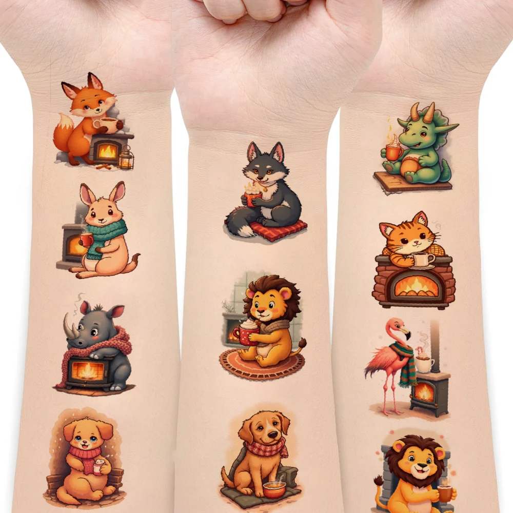 

54 шт., временные татуировки, милые иллюстрации животных, водонепроницаемые долговечные наклейки для тела, уютные наклейки с животными для детей, руки