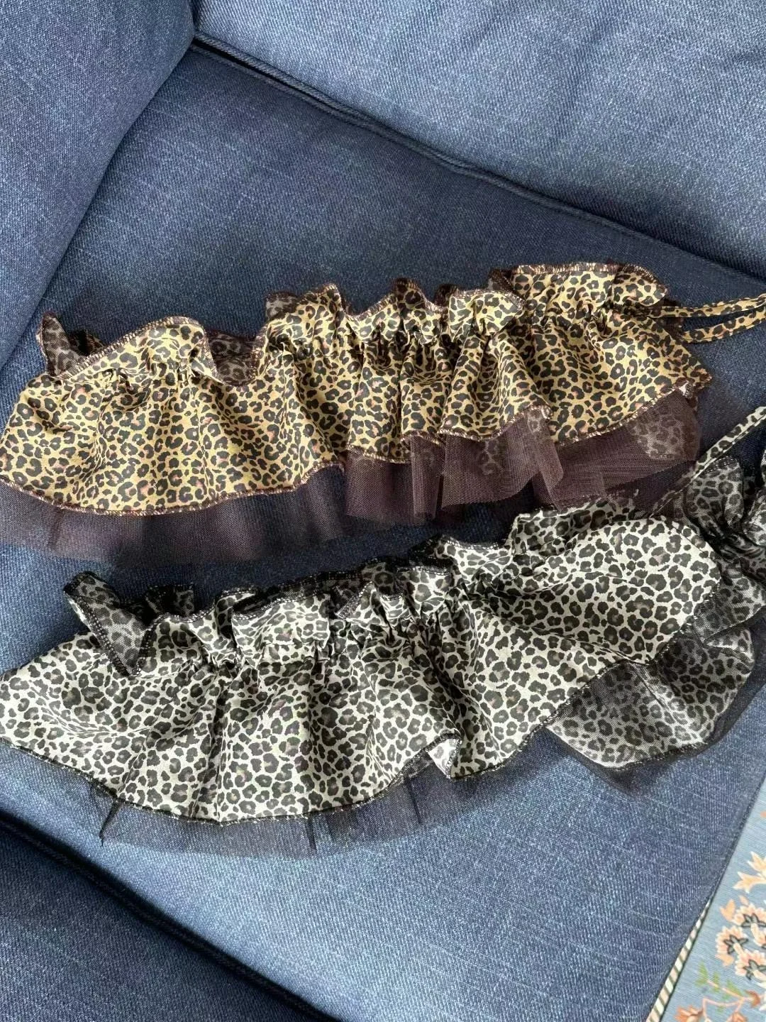 KUSAHIKI dulce y sexy estampado de leopardo en capas de moda con borde con volantes cinta de malla faldas con lazo en la cintura