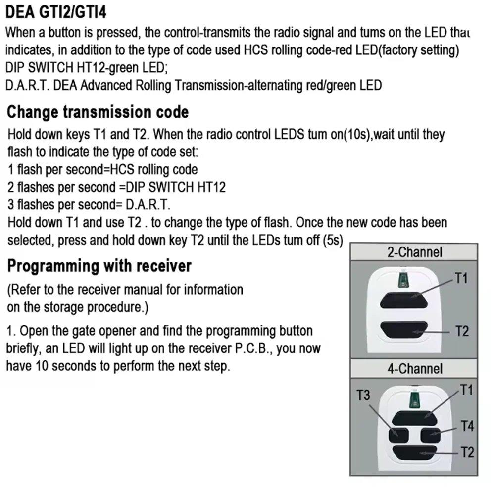 1/2/3/5/10 個 DEA GTI2 GTI4 リモコン 433MHz DEA コマンドガレージ固定ローリングコード 433.92MHz ゲートドアオープナー送信機