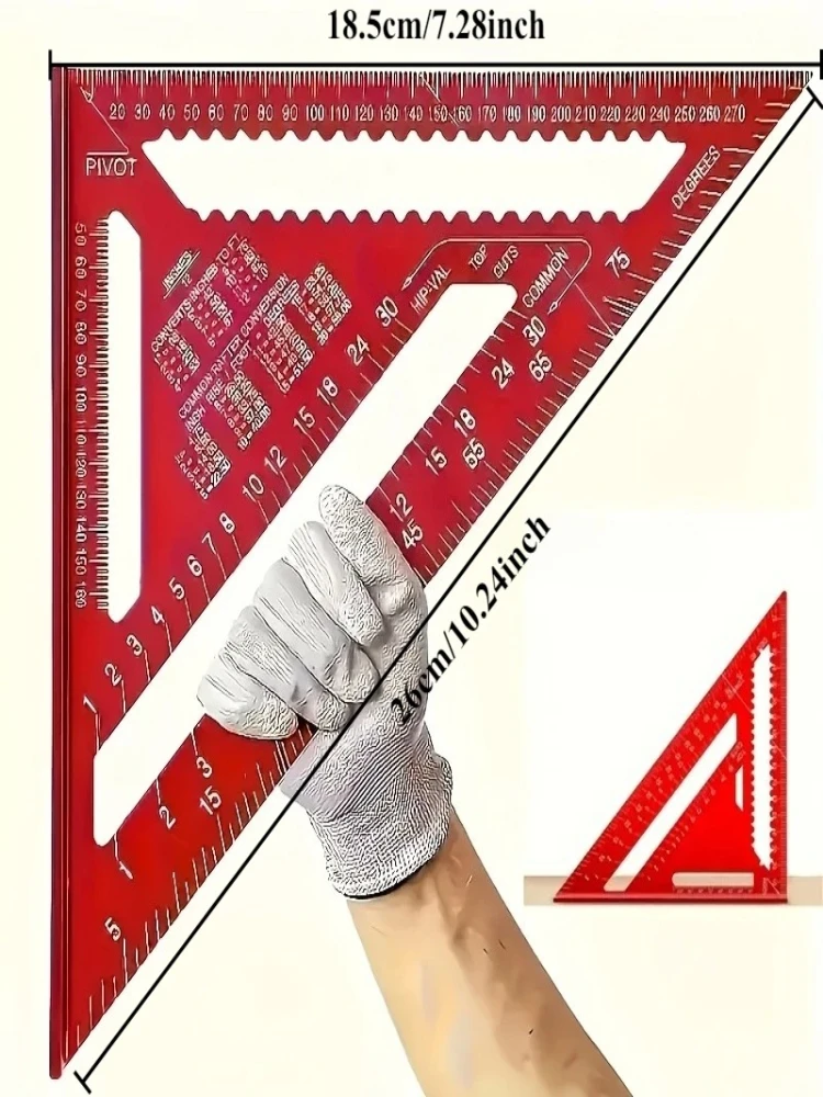Präzisions-Aluminiumquadrat – rotes dreieckiges Holzbearbeitungslineal, Heimdekoration und Designprojekte