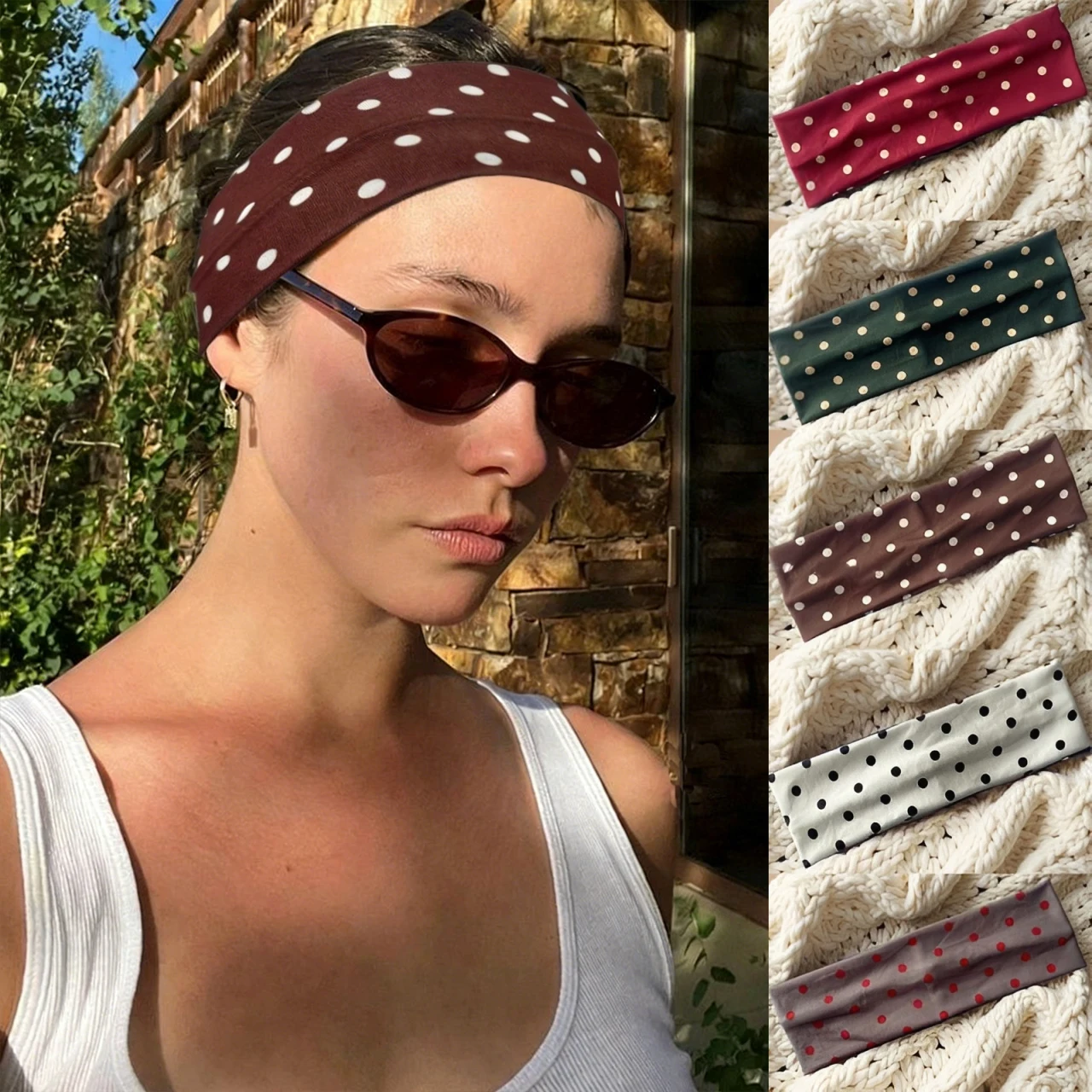 1pc Polka Dot Yoga Elastic Headband – Fashionable Dot-pattern Makeup Headband, Sports & Fitness Sweat-absorbent Hairband