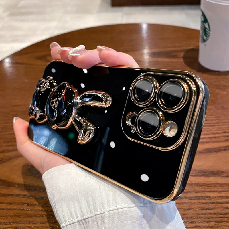 For iPhone 14 Pro Cute Case 3D Bunny Rabbit Stand Bracket Holder Phone Cases for iPhone 7 8 14 Plus 11 12 13 14 Pro Max X Xr Xs