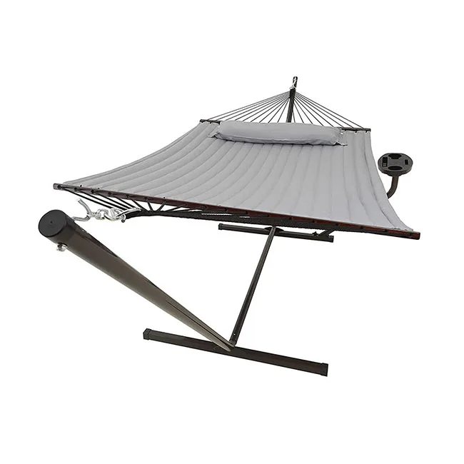 Hammock 2-Person Cotton Portable Double Outdoor Tree Flat Hammock Stand with Outer Tree Stand