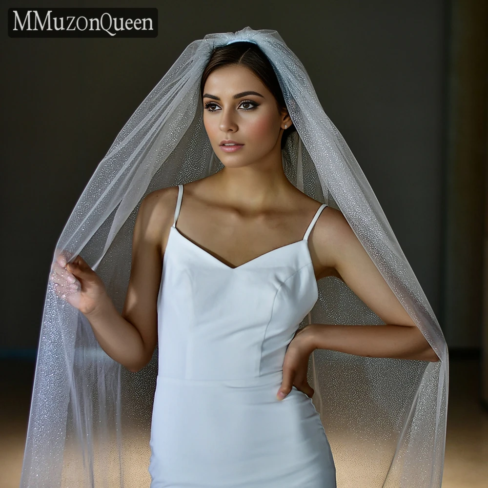 TOPQUEEN  Sparkling Long Wedding Veil 1 Tier Luxury Moonshine Royal Cathedral Bridal Veils Elegant Woman Wedding Accessories M94