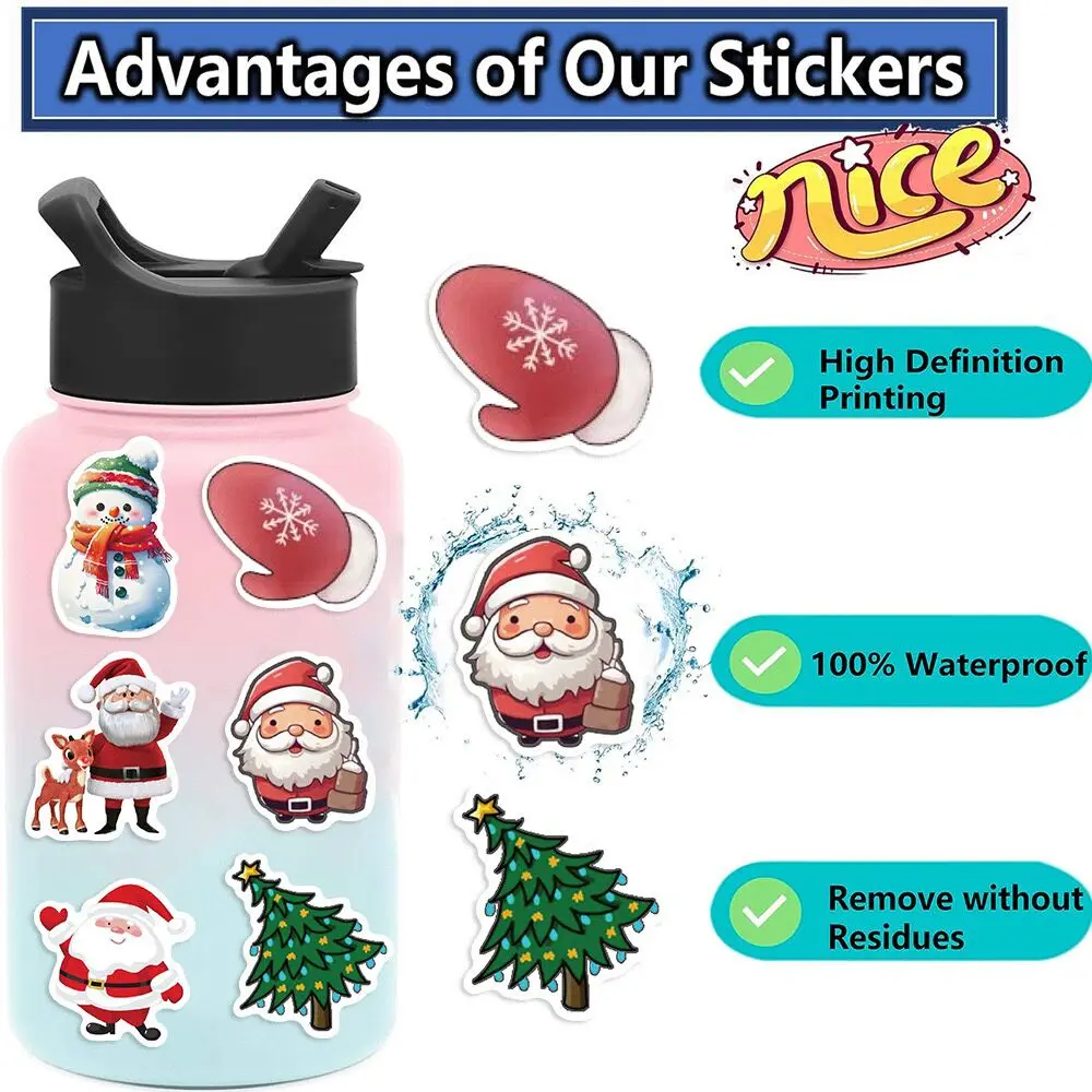 10/50/100pcs Cute Santa Claus Christmas Decoration Stickers Laptop Phone Snowboard Luggage Fridge Kids New Year Gift Toy Sticker