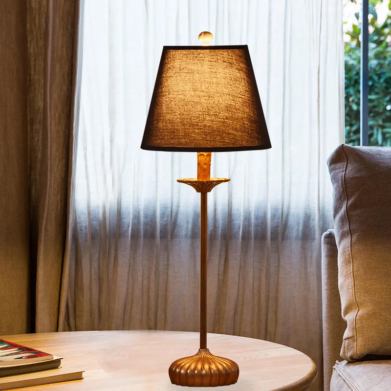 

American Retro Creative Art Table Lamps Bedside Bedroom Living Room Study Office Hotel Black/white Minimalist Fabric Desk Lights