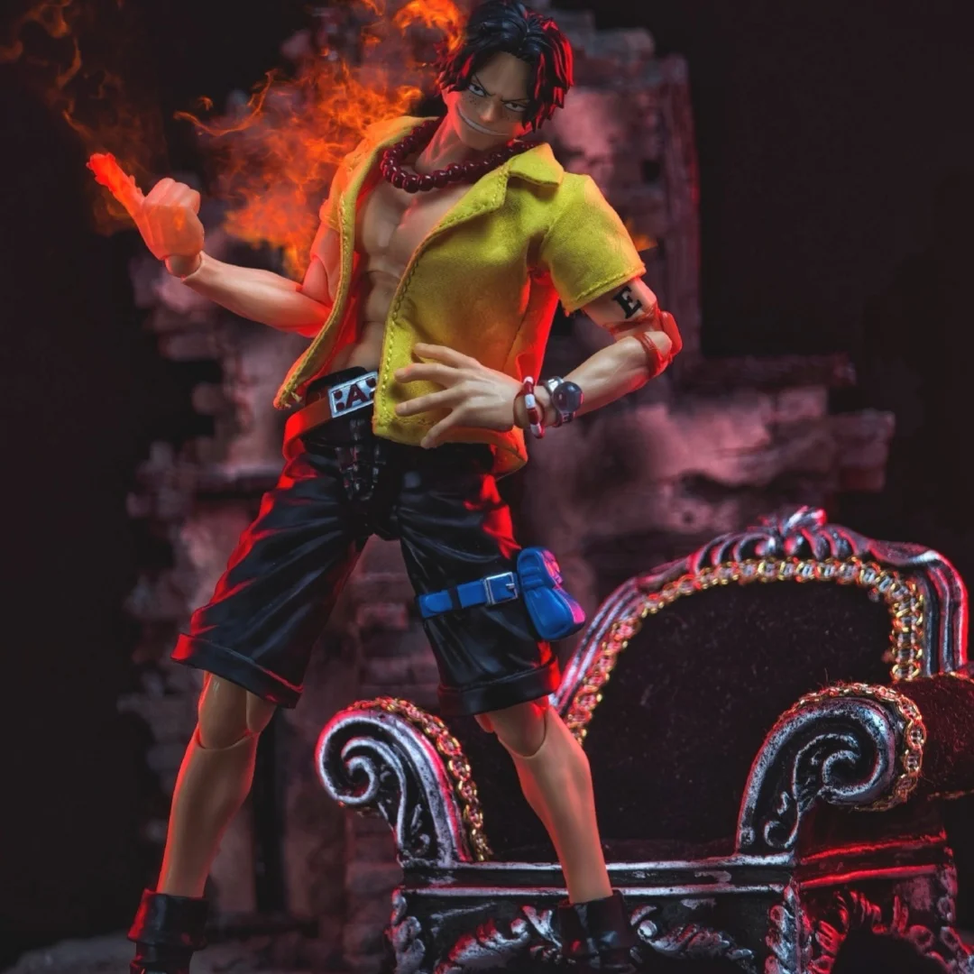 Una pieza Shf Anime hecho a mano ACE generación a medida amarillo una camisa de manga corta construcción en alambre de hierro es adecuado para juguetes 1/12