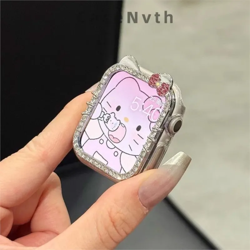Cute 3D Cartoon Hello Kitty Anti-Loss Case For Apple Watch Sport 1/2/3/4/5/6/7/8/9st Gen S10 S11 Ultra SE 38/45/41/44/42/46/49mm view 6