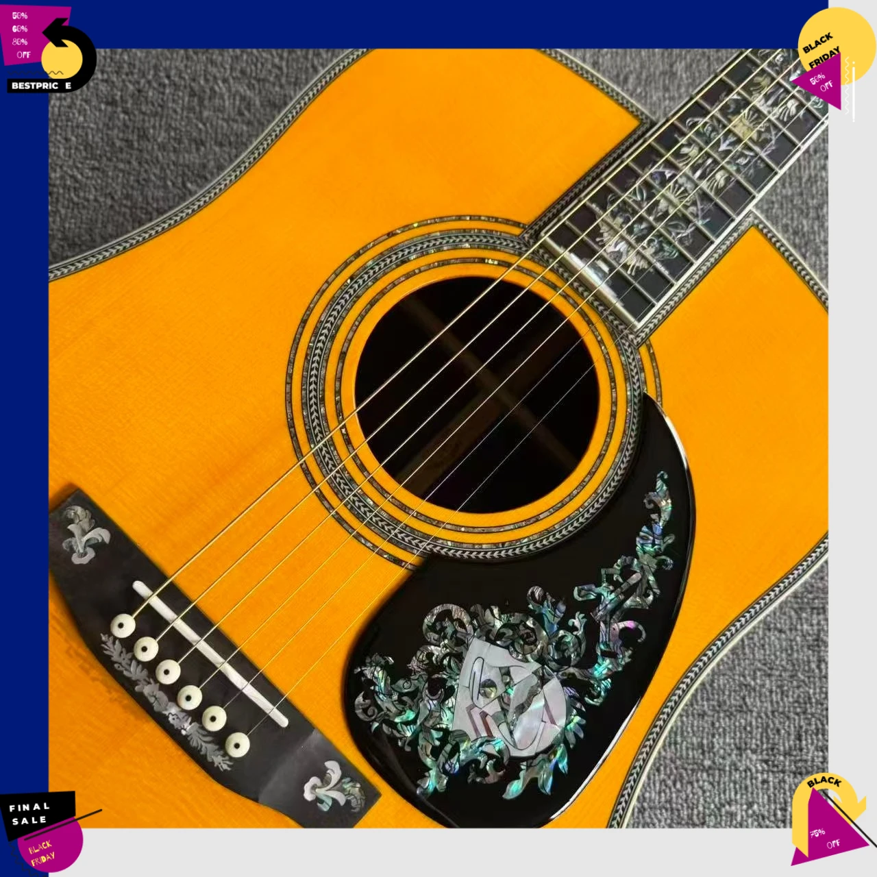Free Shipping D100 All Solid Wood Acoustic Guitar Vintage Orange Wood Guitar 41 Inch Folk Guitar Built-in Pickup Great Tone Gift