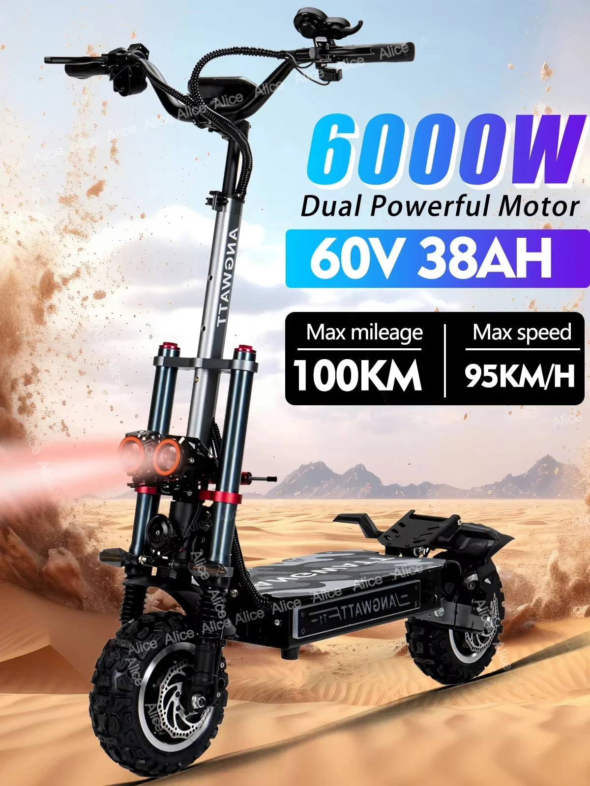 EU 2024 T1  6000W 60V 38AH Electric Scooter Dual Motor 11inch EScooter Max Range 95-105kmMax Speed 95km Max Load 200kg LED  Plug