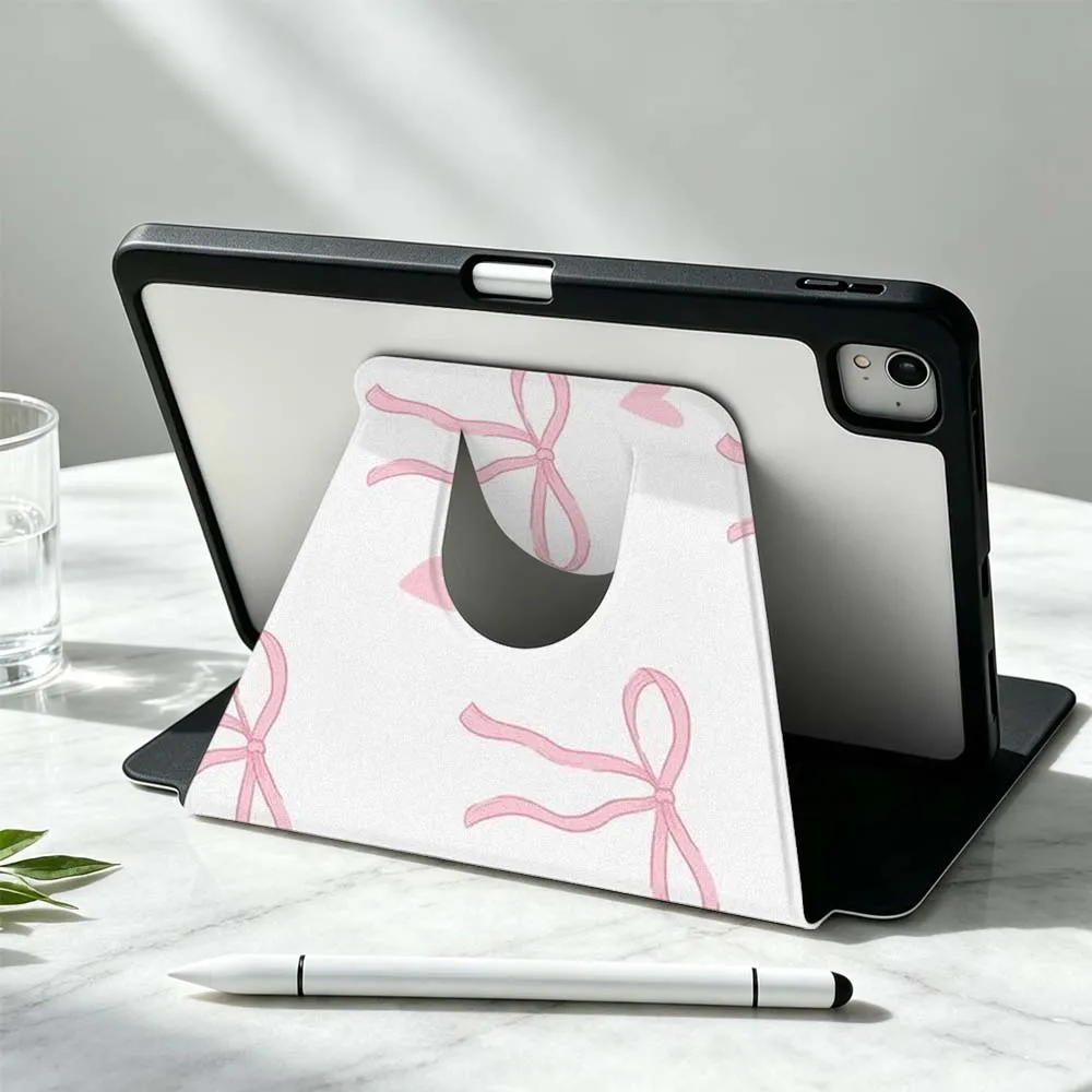 Simple Bow Heart Soft For iPad Pro Air mini 6 5 4 12th M5 M4 M3 M2 A16 A17Pro 360° Rotation Stylus Storage Tablet Case