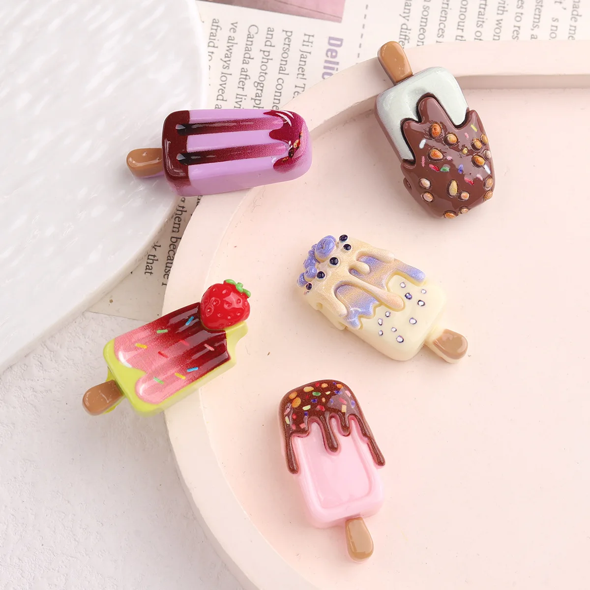 5pcs Mini Ice Cream Fruit Ice Cream Dessert Kitchen Scene Food Model Cute Miniatures Doll Accessories