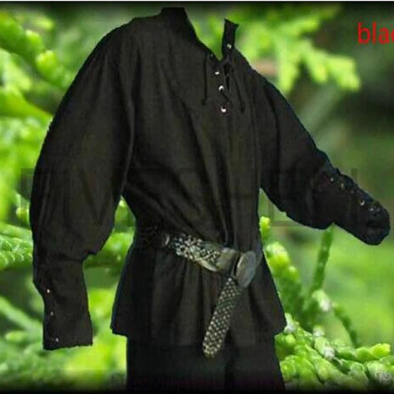 New Adult Men Medieval Renaissance Grooms Pirate Reenactment Larp Costume Lacing Up Shirt Middle Age Bandage Sleeves Top For Men