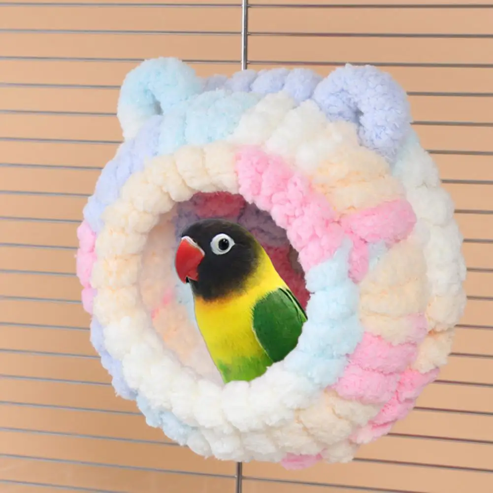 Birds Nest for Parakeet Easy to Install Birdhouse Winter Birds Nest Fluffy Parrot House with Ears Warm Flannel for Budgerigars