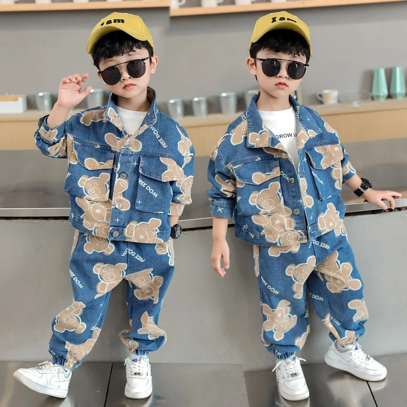 Boys Suits Coat +Pants 2PCS/Sets 2023 Bear Warm Thicken Winter Autumn School Plus Size Children Clothing