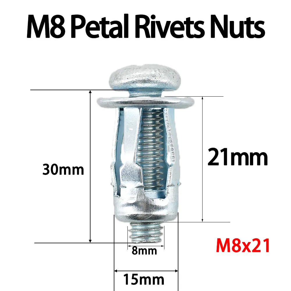 Tuercas M4 M5 M8 Molly Jack, tuerca de Metal con forma de pétalo, tornillo de expansión, cierre de placa de matrícula, Panel de fijación, remache