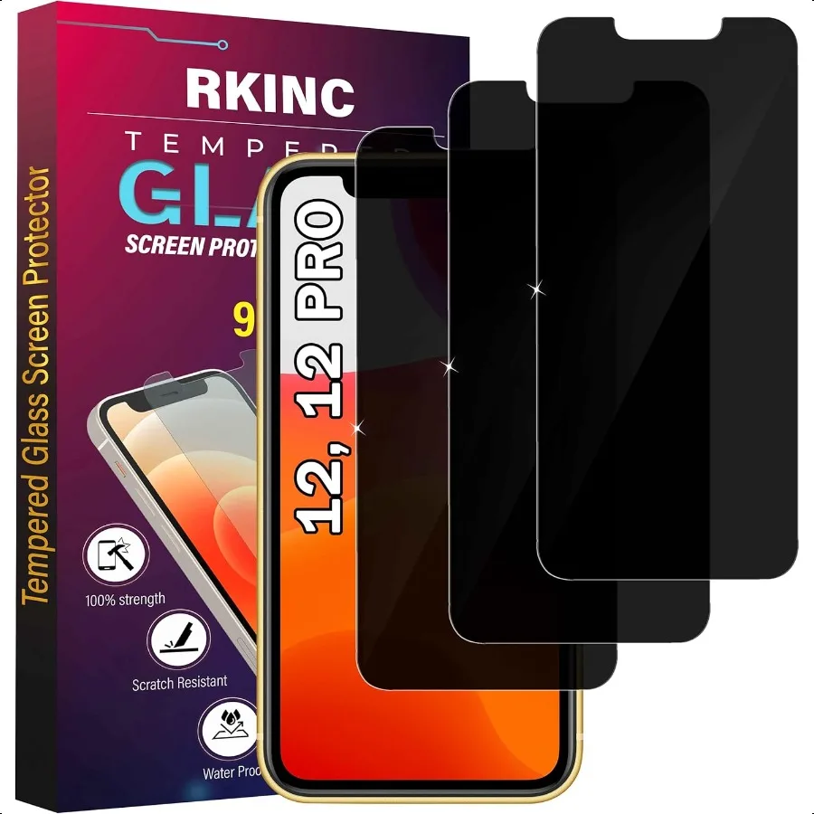 RKINC Screen Protector [3Pack] for iPhone 12 12 Pro 6.1Inch Privacy Tempered Glass Film Screen Protector [Anti Spy][LifetimeWar