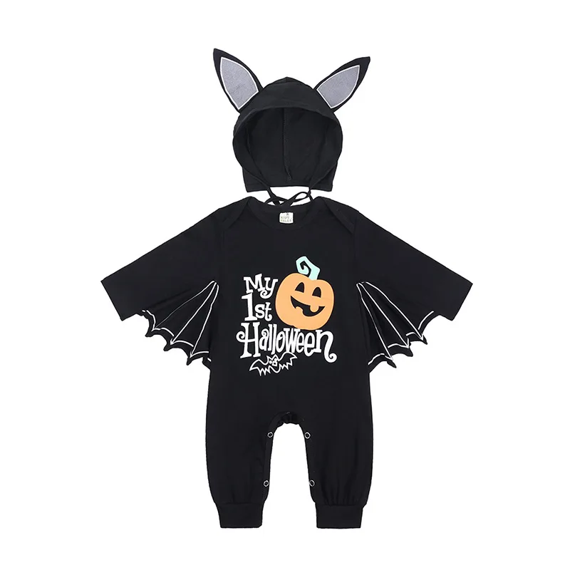 

Umorden Baby Infant's First Halloween Costumes Black Bat Romper Jumpsuit Set Pumpkin Print 7-12M 12-24M