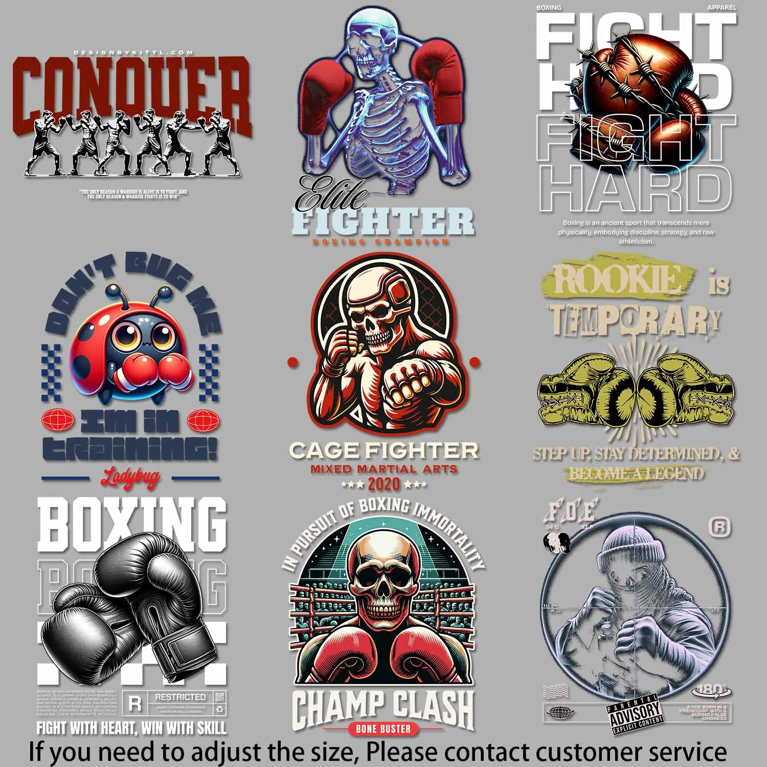 Iron-on Transfers for Clothing Combat - themed Skull Strong - style Boxing Illustration Super sporty cool heat transfer sticker