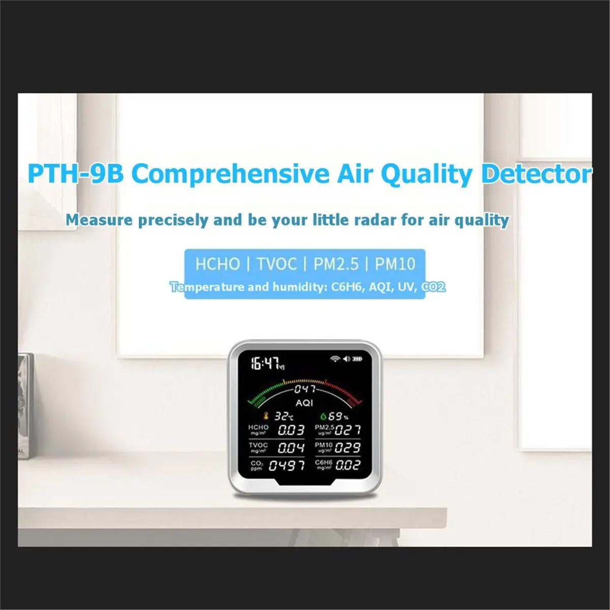 

Y69A TUYA WIFI Multi-Function Air Quality Monitor Thermohygrometer Clock Alarm Gas Detector PM2.5 PM10 HCHO C6H6 CO2 Sensor