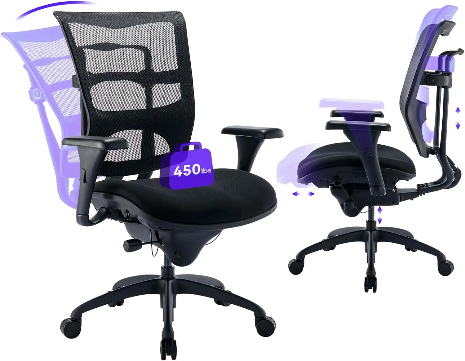 Big and Tall Office Chair 450lbs with Wide Seat, Heavy Duty Ergonomic Mesh Chair,Large Computer Executive Desk Wide Office Chair