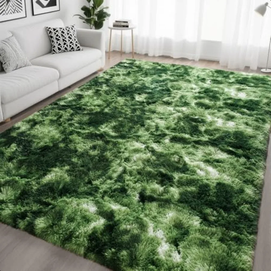 

4x6 Fluffy Dark Green Area Rugs for Living Room Bedroom Ultra Soft Plush Shaggy Bedside Rug NonSlip and hine Washable Carpet fo