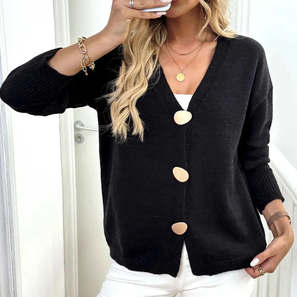 

Повседневный кардиган с круглым вырезом, облегающий длинный рукав, прямой рукав-труба, без украшения, женский трикотаж с открытой передней частью