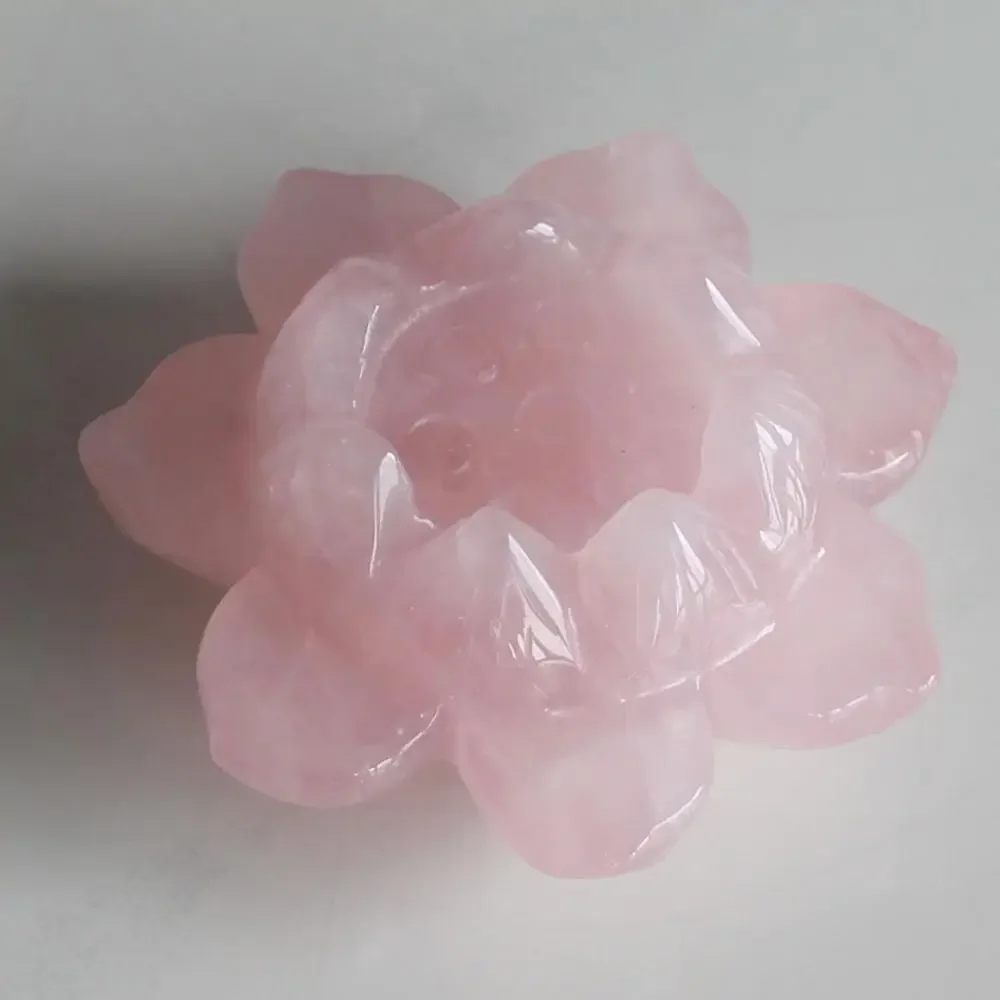 Hand Carved crystal Gemstone Rose Quartz Lotus Flower Home Decor