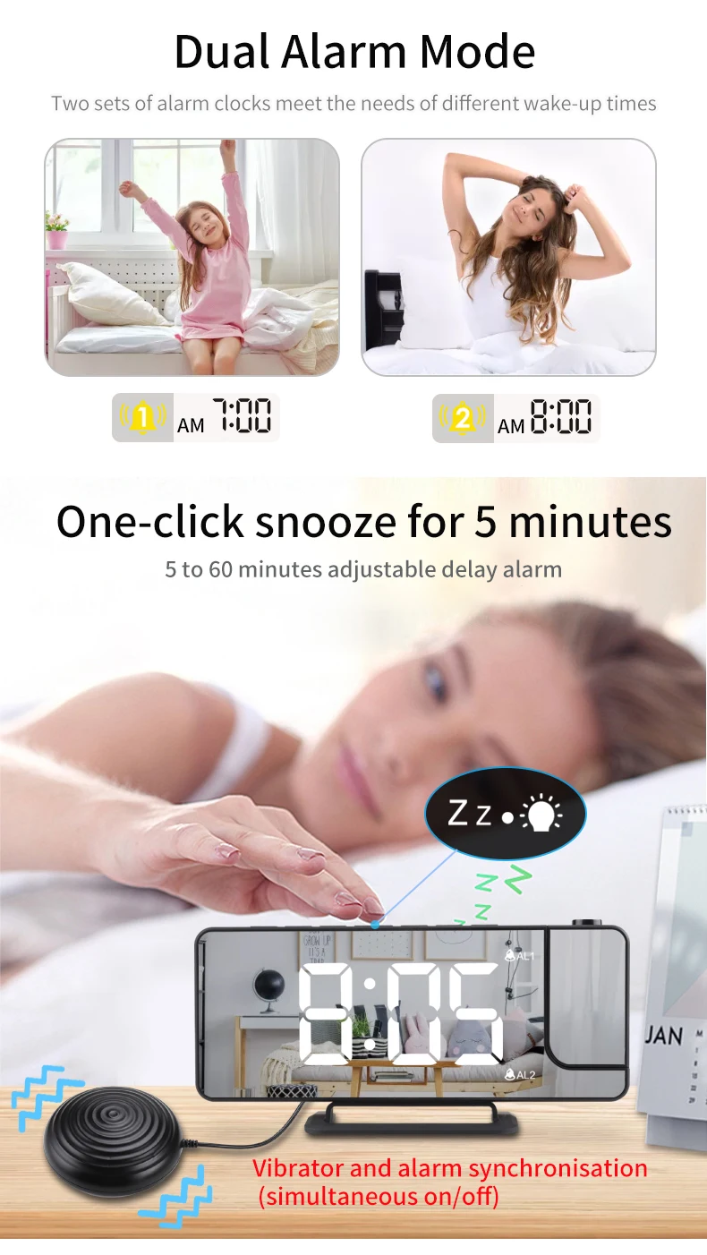 Projected vibration alarm clock TS-9211