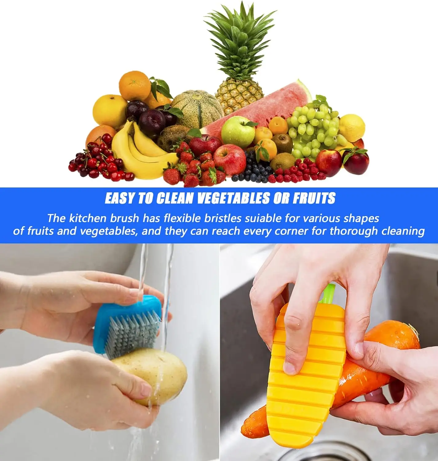 Vegetable Brush Set Potato Scrubber Food Carrot Pattern Flexible Bendable Cleaning Tool Mushroom Potato Corn Egg Kitchen Supplie