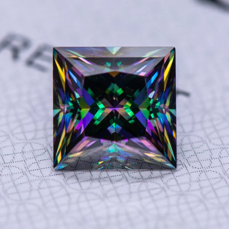 

Moissanite Stone Rainbow Green Color Princess Cut Lab Grown Diamond for Charms DIY Jewelry Making Materials with GRA Certificate