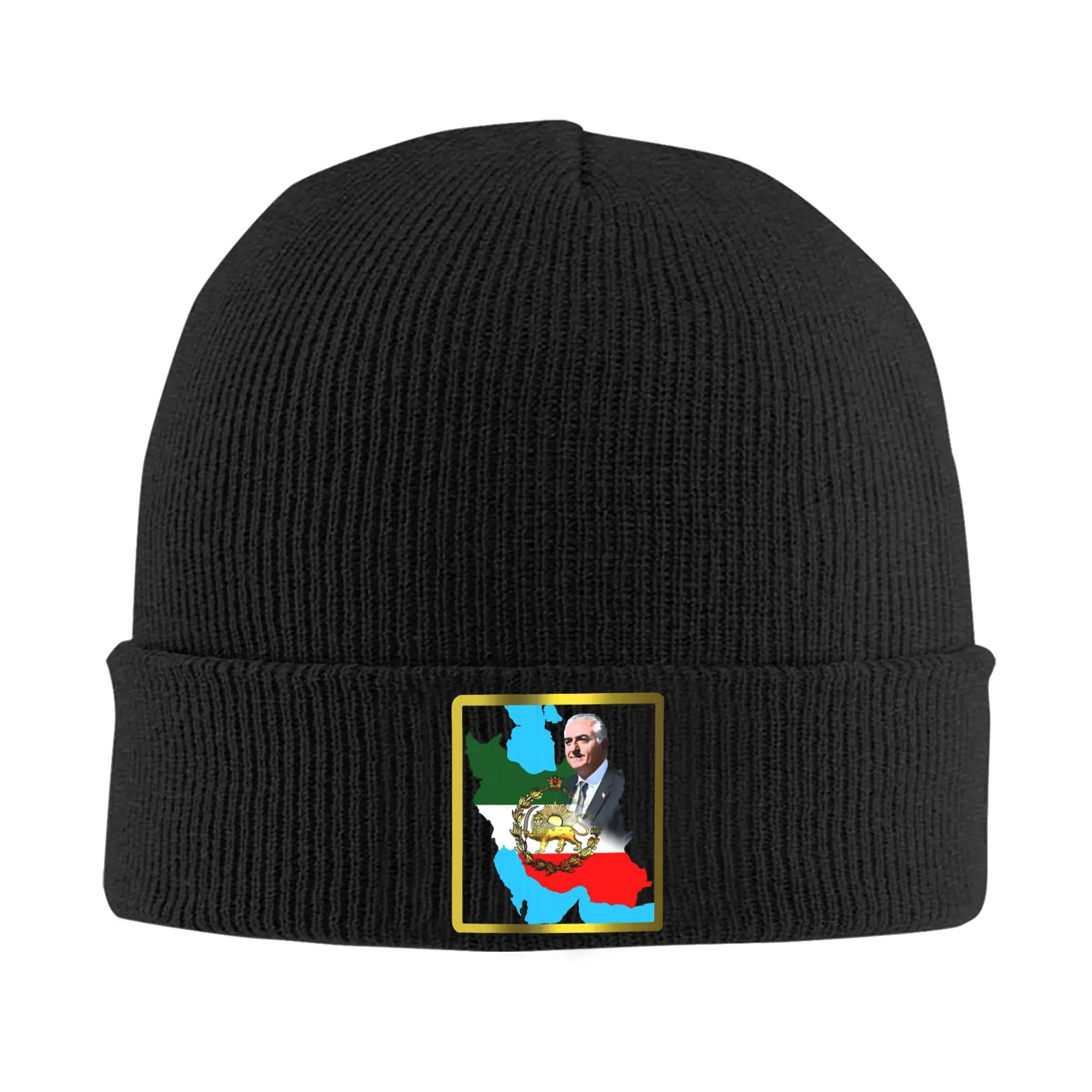 Iran Flag With A Golden Lion And Sun With King Pahlavi Beanie Hats Bonnet Hats Men Street Knit Hat Autumn Design Head Wrap Caps