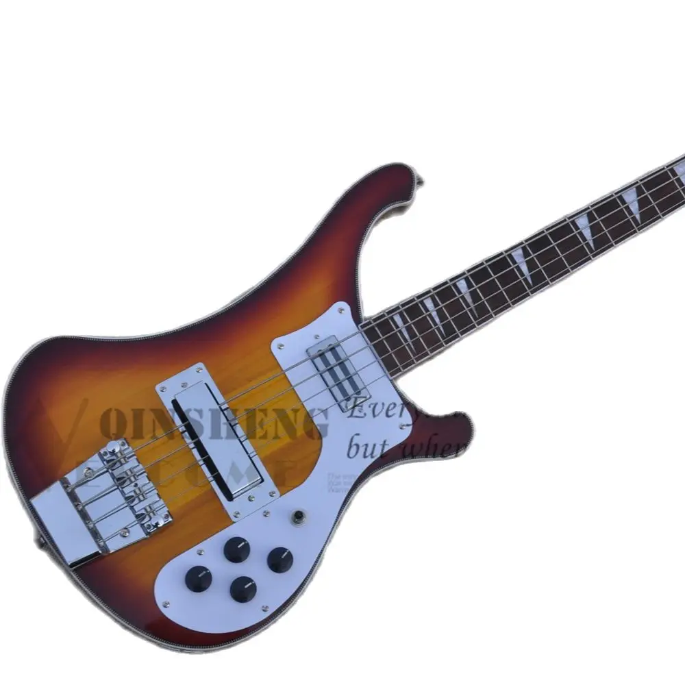 In stock electric guitar bass,4 strings 4003 bass,Sunburst bass,Neck through body,fishbone binding  chrome buttons