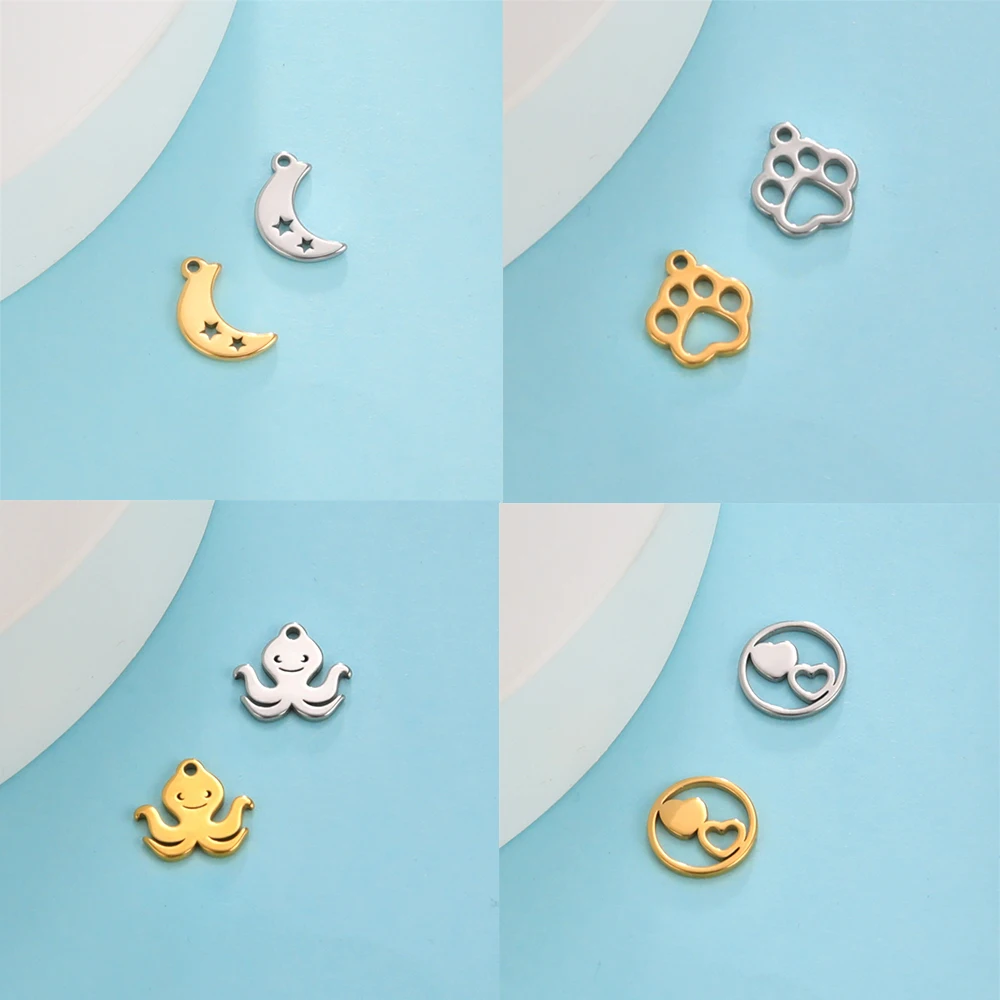 Wholesale 10pcs/Lot Stainless Steel Charms For Jewelry Making Handmade DIY Bracelet Earrings Necklaces Pendants Bulk Accessories