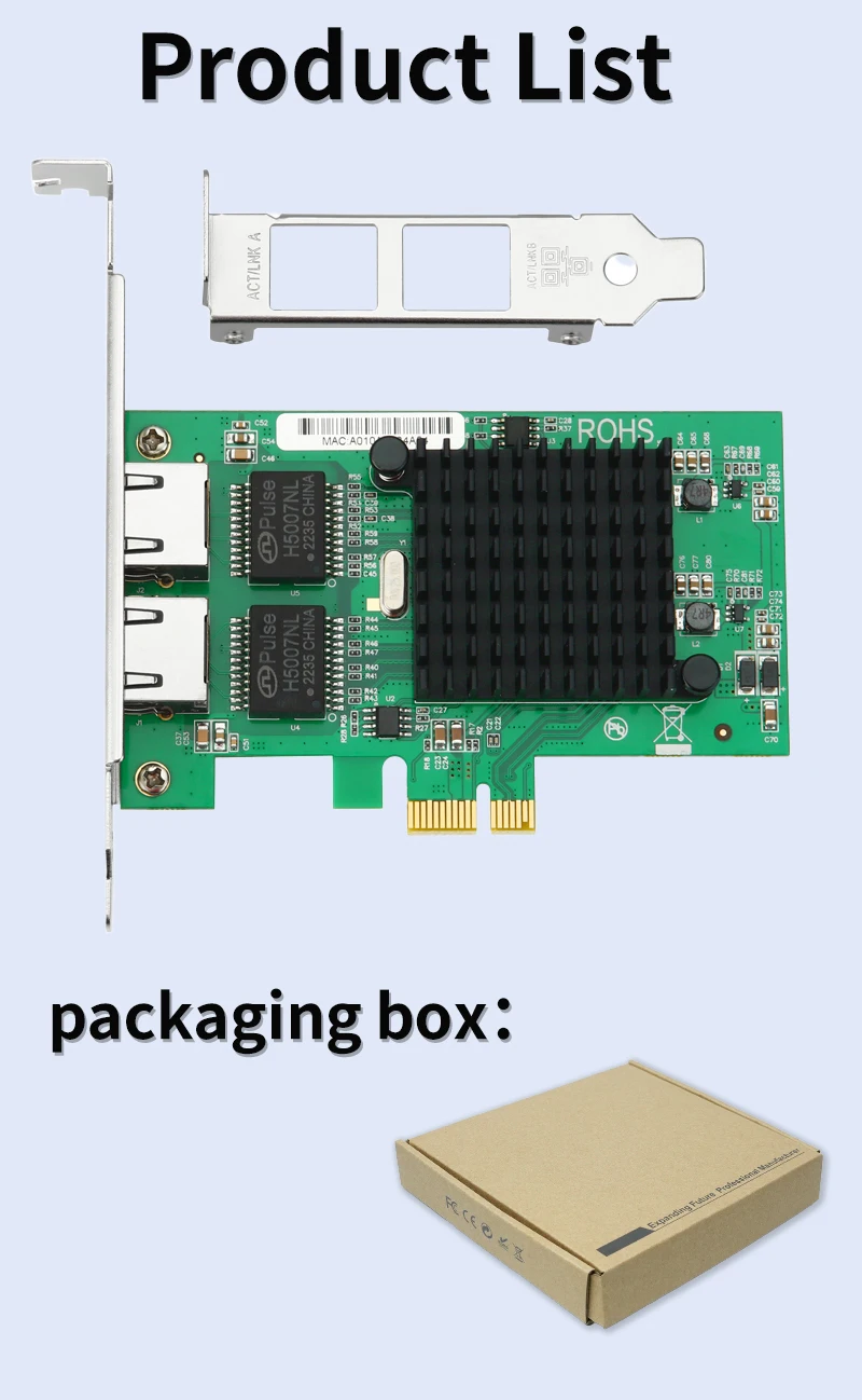 การ์ดเชื่อมต่อเครือข่าย INTEL 82576-T2 Gigabit PCIe x1 แบบสองพอร์ต สำหรับเดสก์ท็อป ความเร็ว 1000Mbps 2 พอร์ต RJ45 สำหรับเซิร์ฟเวอร์ รองรับ Windows และ Linux
