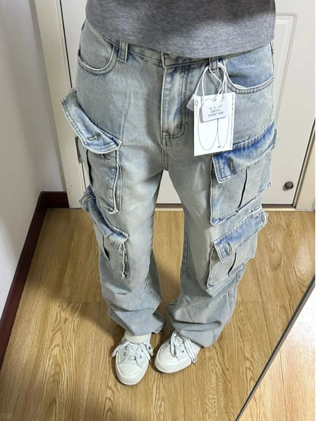 

Американские Ретро Горячие Девушки High Street Vibe Multi ket Рабочая Одежда Джинсовые Брюки Женские Свободные Широкие Брюки Джинсы С Высокой Талией