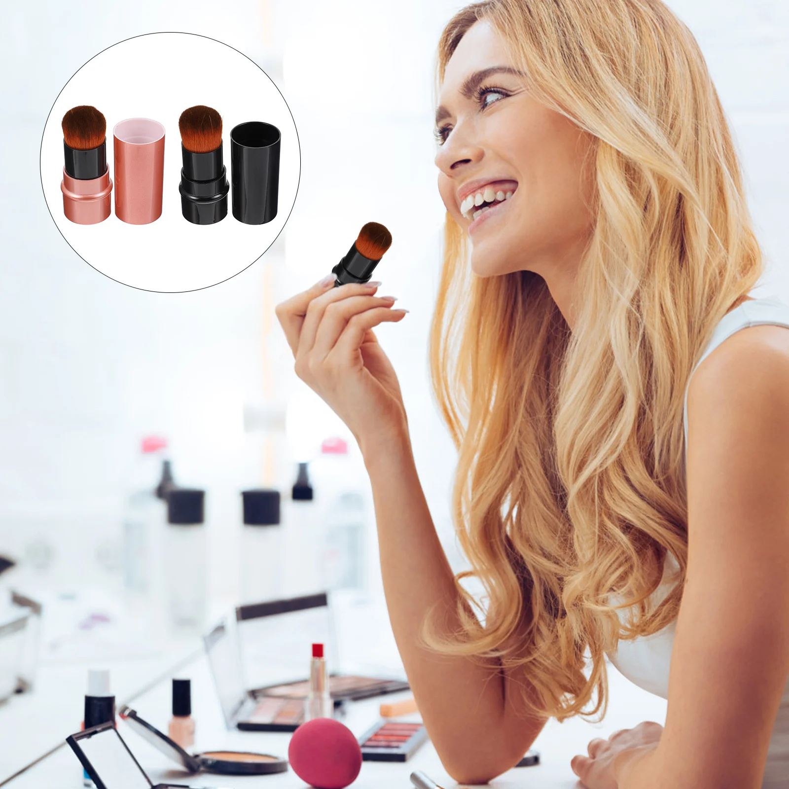 Brosse de fond de teint rétractable en forme de champignon, 2 pièces, pour poudre liquide, outil de mélange de maquillage, brosse faciale Portable