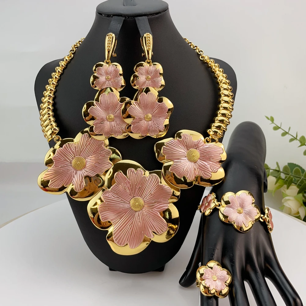 

Brazilian Simple Style Big Bold Necklace Luxury Quality African Bride Jewelry Set For Women Party Gifts FHK24378