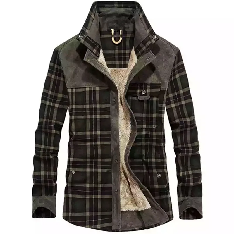 Men Winter Plaid Shirts Jackets Fleece Warm Shirts Coats High Quality Men Cotton Fit Business Casual Outerwear Shirts Jackets 4