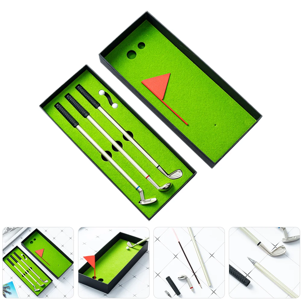 1 set di mazze da golf penna kit mazze da golf penna a sfera decorativa custodia regalo dimensioni compatte penne da golf da tavolo penne da golf da tavolo