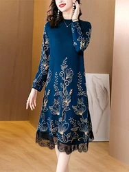 Autumn Winter Blue Floral Knitted Woolen Pullovers Women Luxury Chic Lace Ruffled Sweaters 2024 Black Elegant Casaul Sweaters