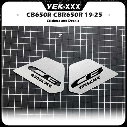 Imagen 2 del producto Cubiertas embellecedoras de cubierta lateral de marco de acero inoxidable con pegatinas de emblema tipo R para Honda CB650R CBR650R 2019-2025