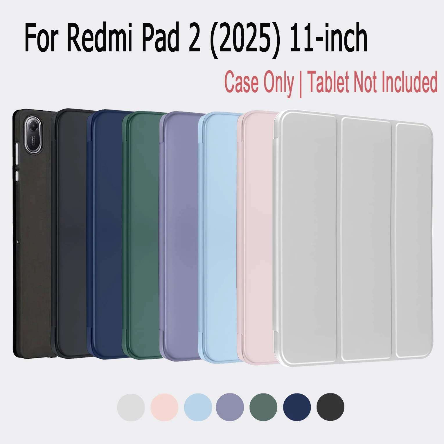 Case for Redmi Pad 2 2025 11-inch PU Leather Flip Smart Cover, Shockproof Magnetic Case,Soft Silicone Back Shell