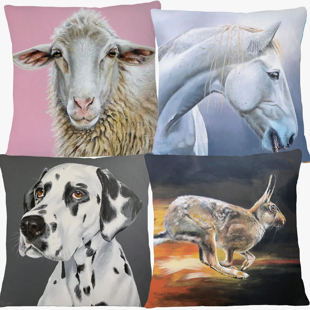 Wild Animals Lion Fox Tiger Sheep Horse Rare Dog Painting Cushion Cover Decorative Pillows For Sofa Home