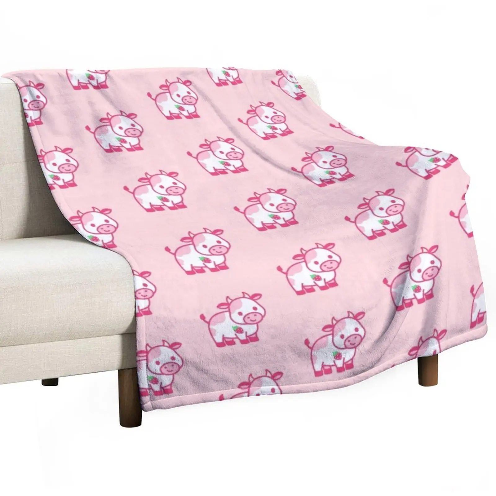 Strawberry Cow Throw Blanket Blanket For Sofa Decorative Throw Blanket Loose